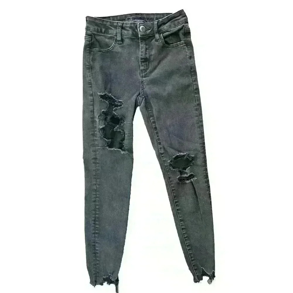 American Eagle Hi Rise Jegging Sz 0 Short Black Next Level Stretch Raw Hem